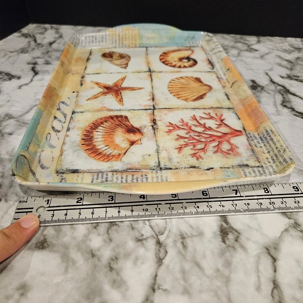 Nautical Seashell Starfish Coral‎ Ocean Serving Tray Decorative Platter